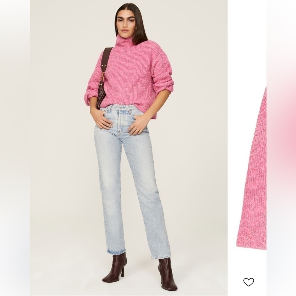 Roam Pink Cannes Mock Neck Chunky Sweater Large Comfy Barbie Barbiecore Spring